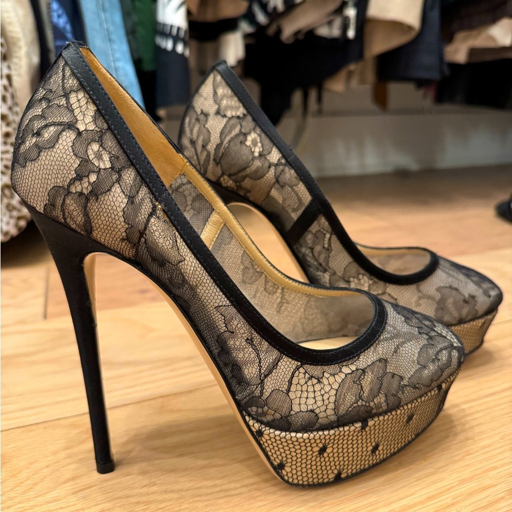 Elegant Black Lace Platform Heels